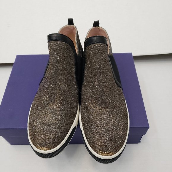 New Stuart Weitzman Shoes Sneakers Metallic Gold Silver Black Flat Slip 9.5 - Picture 4 of 16